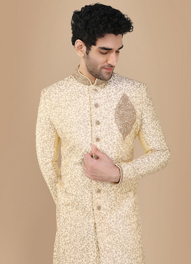 Glam Biscuit Shade Sherwani Suit image number 0